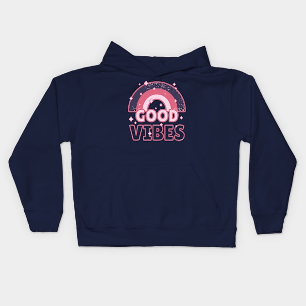 Pink Rainbow and Good Vibes Kids Hoodie by dkdesigns27